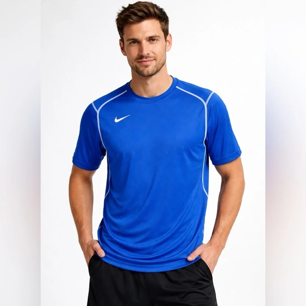 NEW! Nike Dri Fit Short Sleeve Active Wear Shirt Royal Blue SZ Large